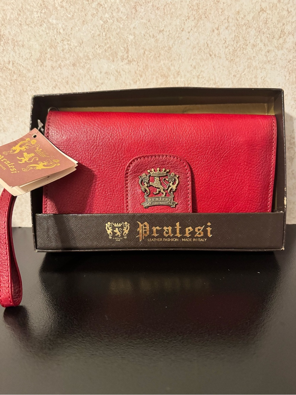 Pratesi made in Italy Deep Red LeatherWristlet Wallet